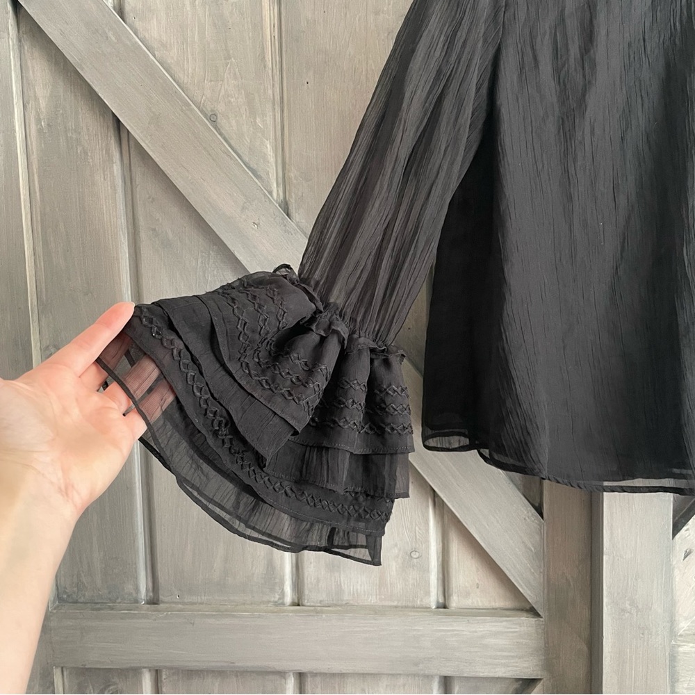 Stellah Ruffle Big‎ Dramatic Cuff Sheer Black Romantic Boho Blouse boho - Picture 3 of 9